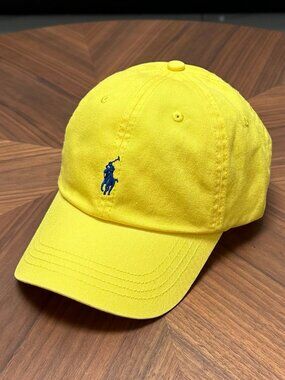 Ralph Lauren Bright Yellow Polo Player Baseball Cap with Navy Logo